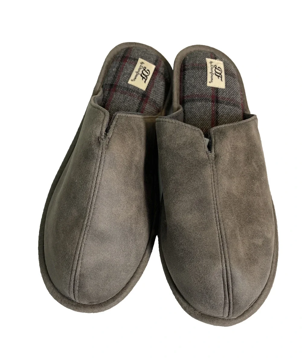 Mens DF By Dearform Slip On House Slippers, Dark Heather Grey, XL 13-14